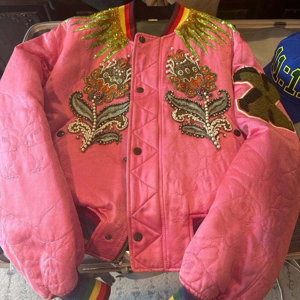Gucci Vintage Pink Tiger Reversible Jacket w/Army Green Interior Rare - Picture 5 of 9